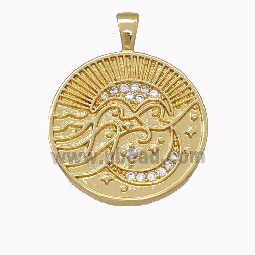 Copper Moon Pendant Micro Pave Zirconia Circle Gold Plated