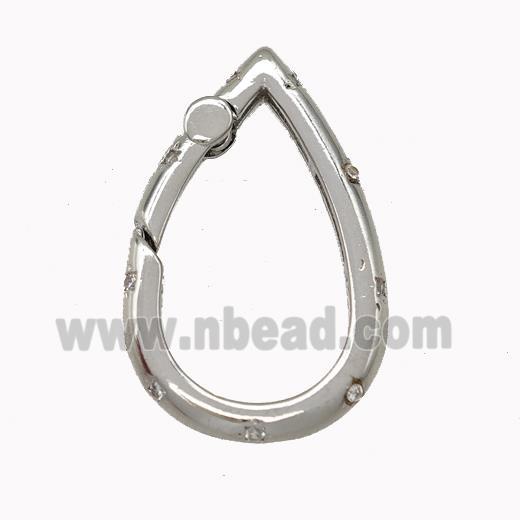 Copper Carabiner Clasp Micro Pave Zirconia Teardrop Platinum Plated