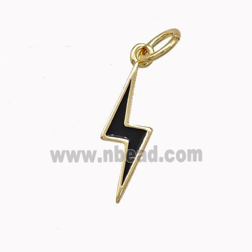 Lightning Charms Copper Pendant Black Enamel Gold Plated