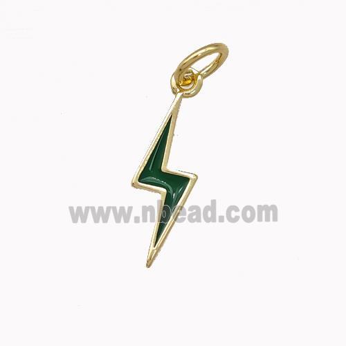 Lightning Charms Copper Pendant Green Enamel Gold Plated