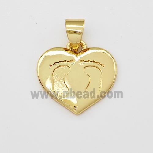 Copper Heart Pendant Footprints Gold Plated