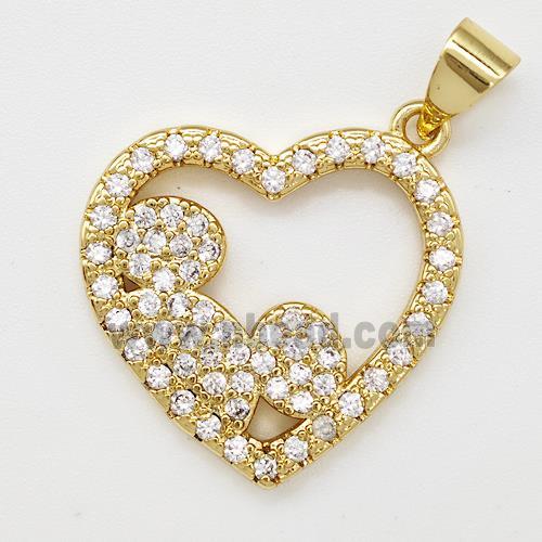 Copper Heart Pendant Micro Pave Zirconia Gold Plated