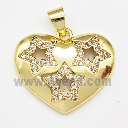 Copper Heart Pendant Micro Pave Zirconia Star Gold Plated