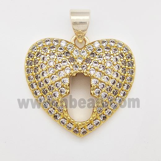 Copper Heart Pendant Micro Pave Zirconia Hand Gold Plated