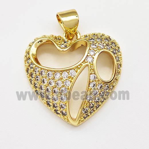 Copper Heart Pendant Micro Pave Zirconia Gold Plated