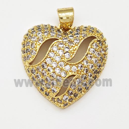 Copper Heart Pendant Micro Pave Zirconia Gold Plated