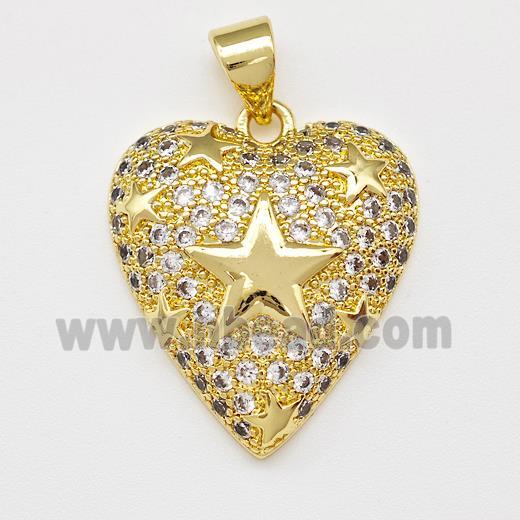 Copper Heart Pendant Micro Pave Zirconia Star Gold Plated