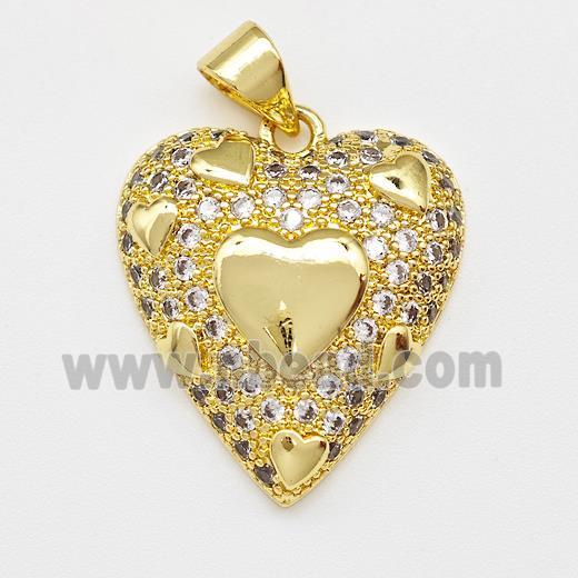 Copper Heart Pendant Micro Pave Zirconia Gold Plated