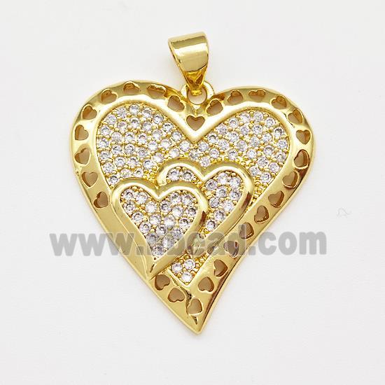 Copper Heart Pendant Micro Pave Zirconia Gold Plated