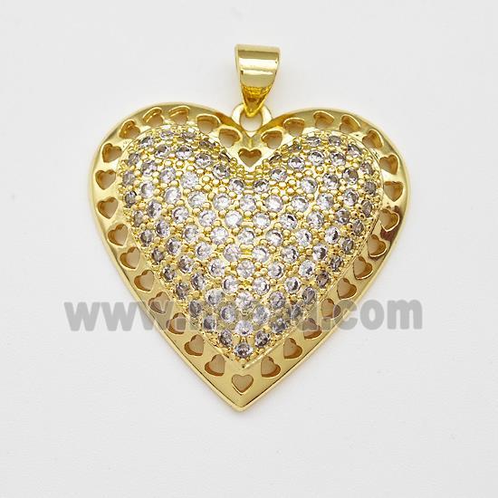 Copper Heart Pendant Micro Pave Zirconia Gold Plated