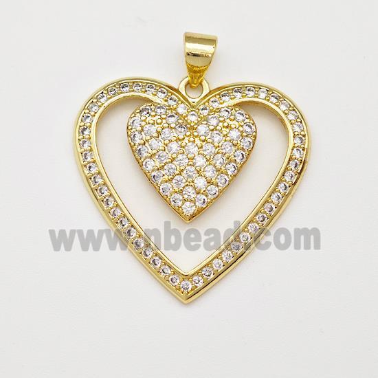 Copper Heart Pendant Micro Pave Zirconia Gold Plated