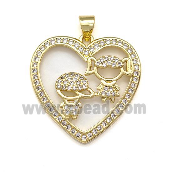 Copper Heart Pendant Micro Pave Zirconia Kids Gold Plated