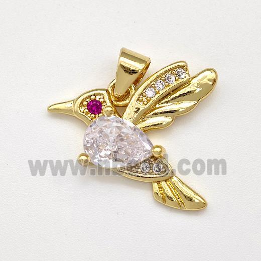 Copper Birds Pendant Micro Pave Zirconia Gold Plated