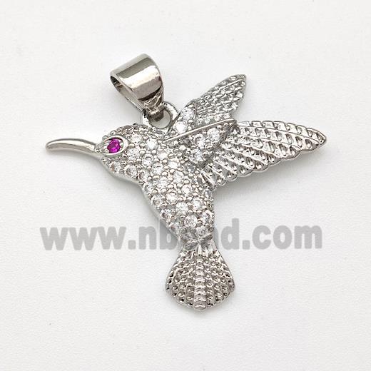 Copper HummingBirds Pendant Micro Pave Zirconia Platinum Plated