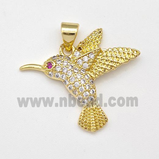 Copper HummingBirds Pendant Micro Pave Zirconia Gold Plated