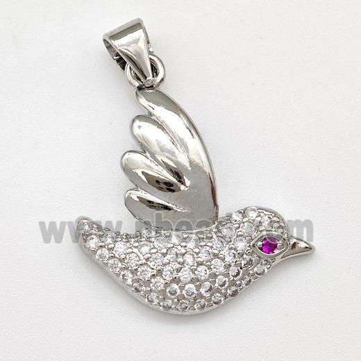 Copper Doves Birds Pendant Micro Pave Zirconia Platinum Plated