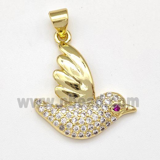 Copper Doves Birds Pendant Micro Pave Zirconia Gold Plated