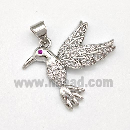 Copper Birds Pendant Micro Pave Zirconia Platinum Plated