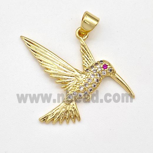 Copper HummingBirds Pendant Micro Pave Zirconia Gold Plated