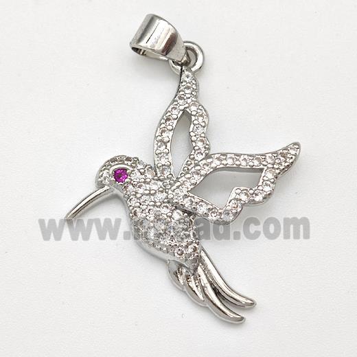 Copper Birds Pendant Micro Pave Zirconia Platinum Plated