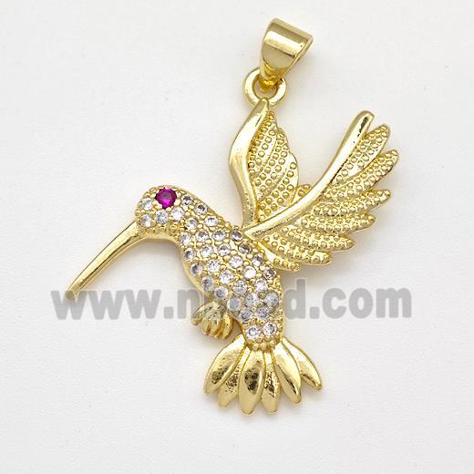 Copper Birds Pendant Micro Pave Zirconia Gold Plated