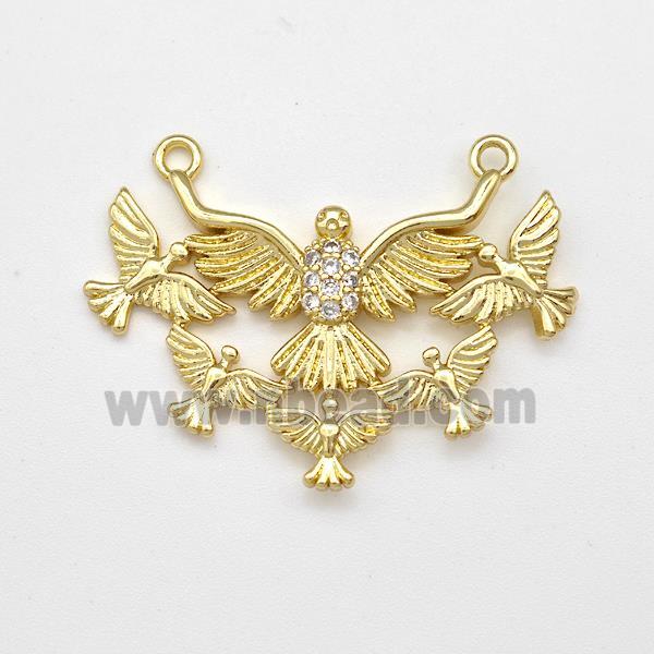 Copper Eagle Birds Pendant Micro Pave Zirconia 2loops Gold Plated