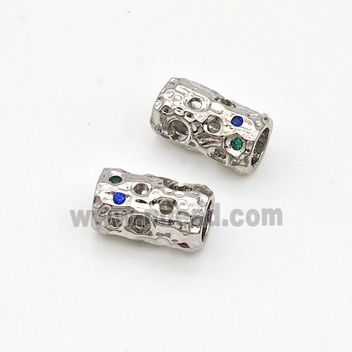 Copper Tube Beads Micro Pave Zirconia Hollow Large Hole Platinum Plated