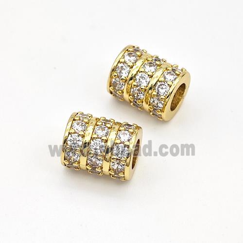 Copper Tube Beads Micro Pave Zirconia Large Hole Gold Plated