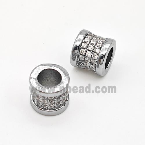 Copper Tube Beads Micro Pave Zirconia Large Hole Platinum Plated