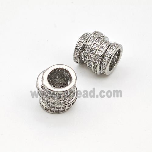 Copper Tube Beads Micro Pave Zirconia Large Hole Hollow Platinum Plated