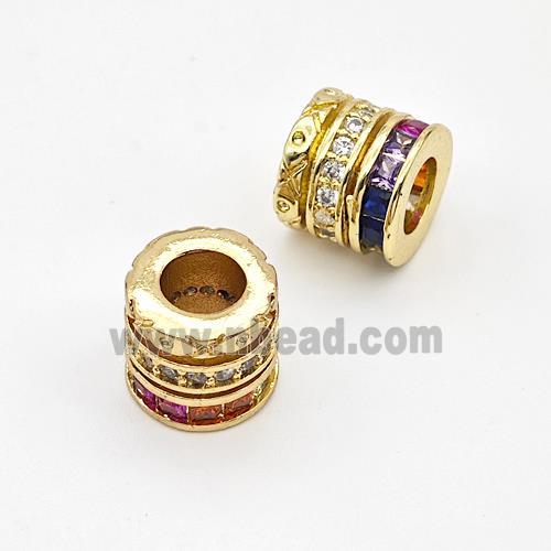 Copper Tube Beads Micro Pave Zirconia Large Hole Gold Plated