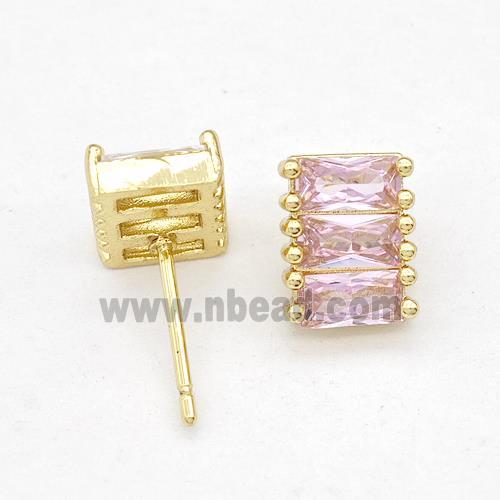 Copper Stud Earring Micro Pave Zirconia Gold Plated