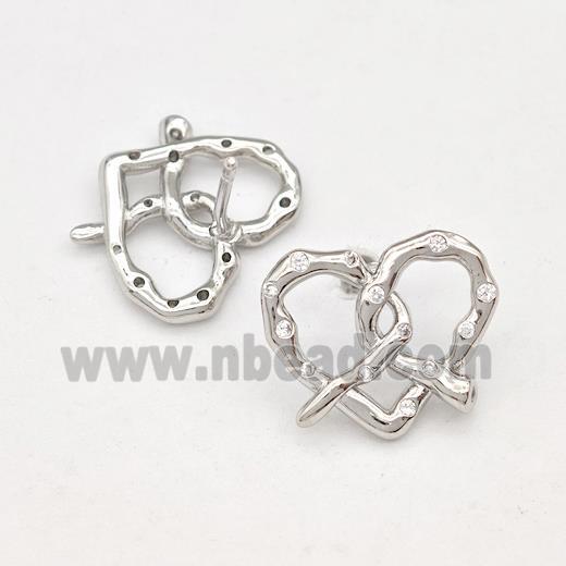 Copper Heart Stud Earring Pave Zirconia Platinum Plated