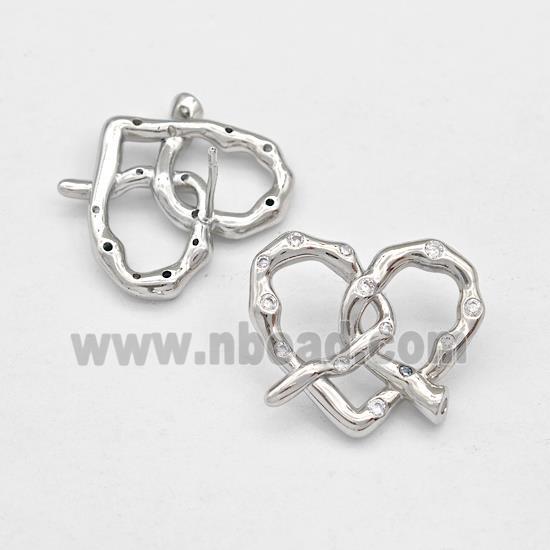 Copper Heart Stud Earring Pave Zirconia Platinum Plated