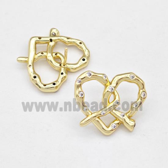 Copper Heart Stud Earring Pave Zirconia Gold Plated