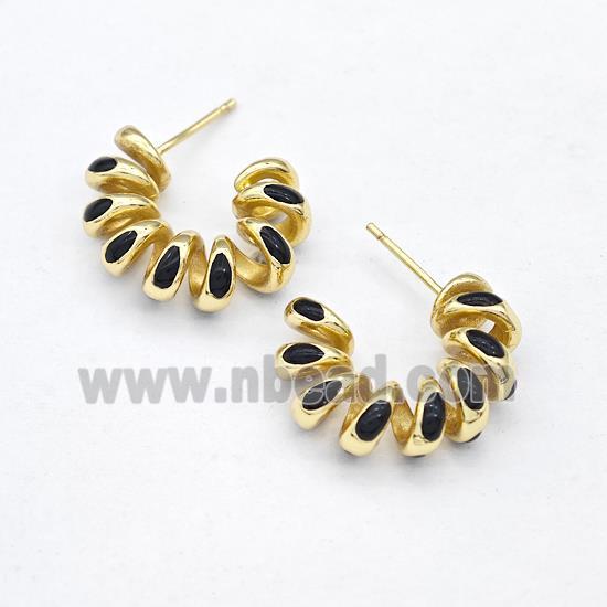 Copper Stud Earring Black Enamel Gold Plated