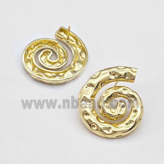 Copper Spiral Stud Earring Hammered Gold Plated