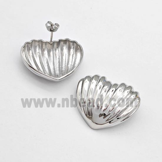 Copper Scallop Shell Stud Earring Platinum Plated