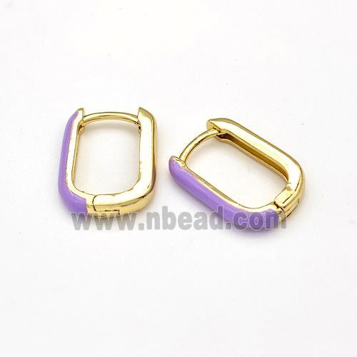 Copper Latchback Earrings Purple Enamel Gold Plated