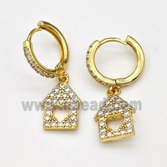 Copper House Hoop Earrings Pave Zirconia Gold Plated