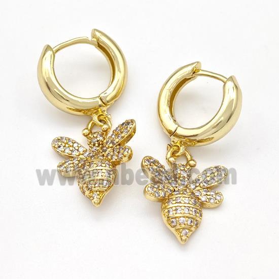 Copper Honeybee Hoop Earrings Pave Zirconia Gold Plated