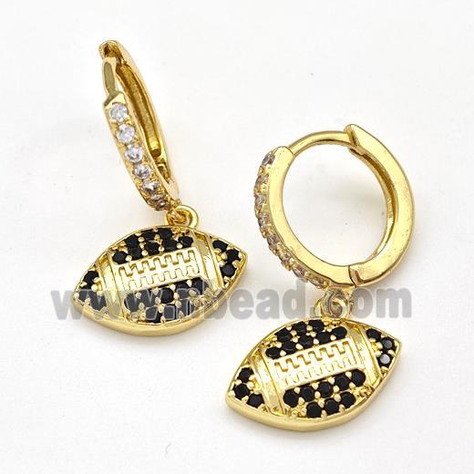 Copper Hoop Earrings American Football Pave Zirconia Rugby Sport Gold Plated