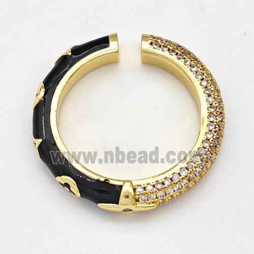 Copper Rings Micro Pave Zirconia Black Enamel Gold Plated