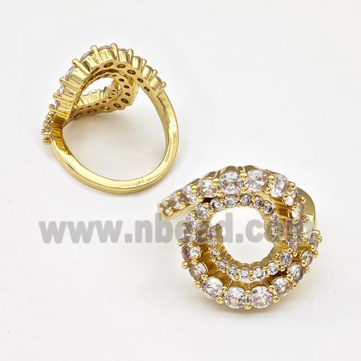 Copper Ring Micro Pave Zirconia Spiral Gold Plated