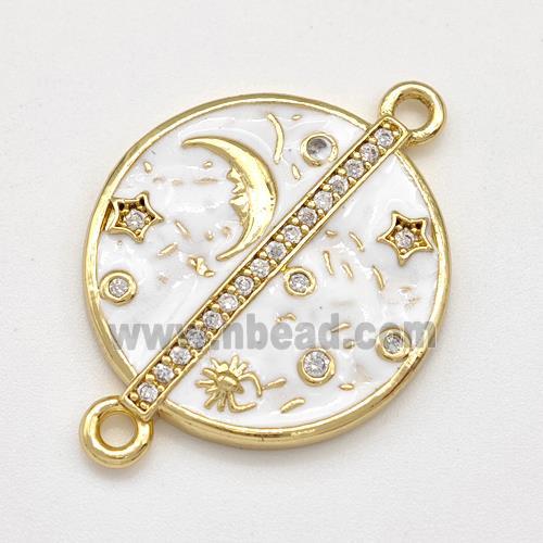 Copper Moon Star Connector Pave Zirconia White Enamel Circle Gold Plated