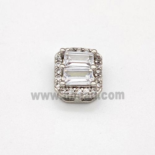 Copper Rectangle Beads Micro Pave Zirconia Platinum Plated