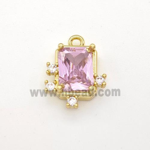 Copper Rectangle Pendant Pave Pink Zirconia Gold Plated