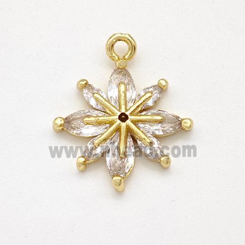 Copper Flower Pendant Pave Zirconia Gold Plated