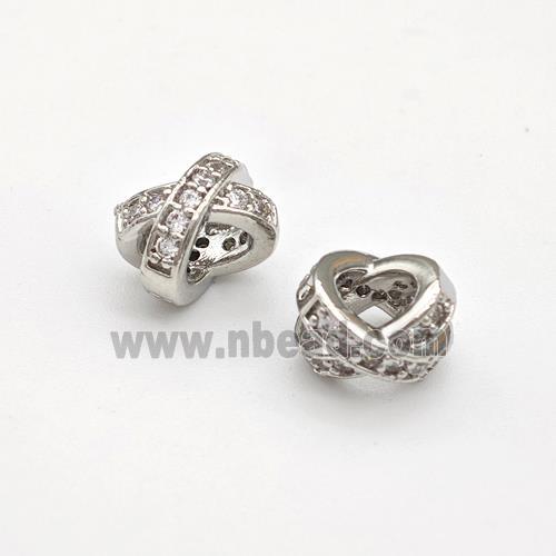 Copper Rondelle Beads Pave Zirconia Large Hole Platinum Plated