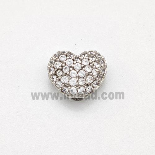 Copper Heart Beads Micro Pave Zirconia Platinum Plated